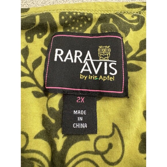 Rara Avis Apfel Lime Green Owl Print Vintage Stretch Blouse 2x Womens Minimalist - Picture 6 of 9